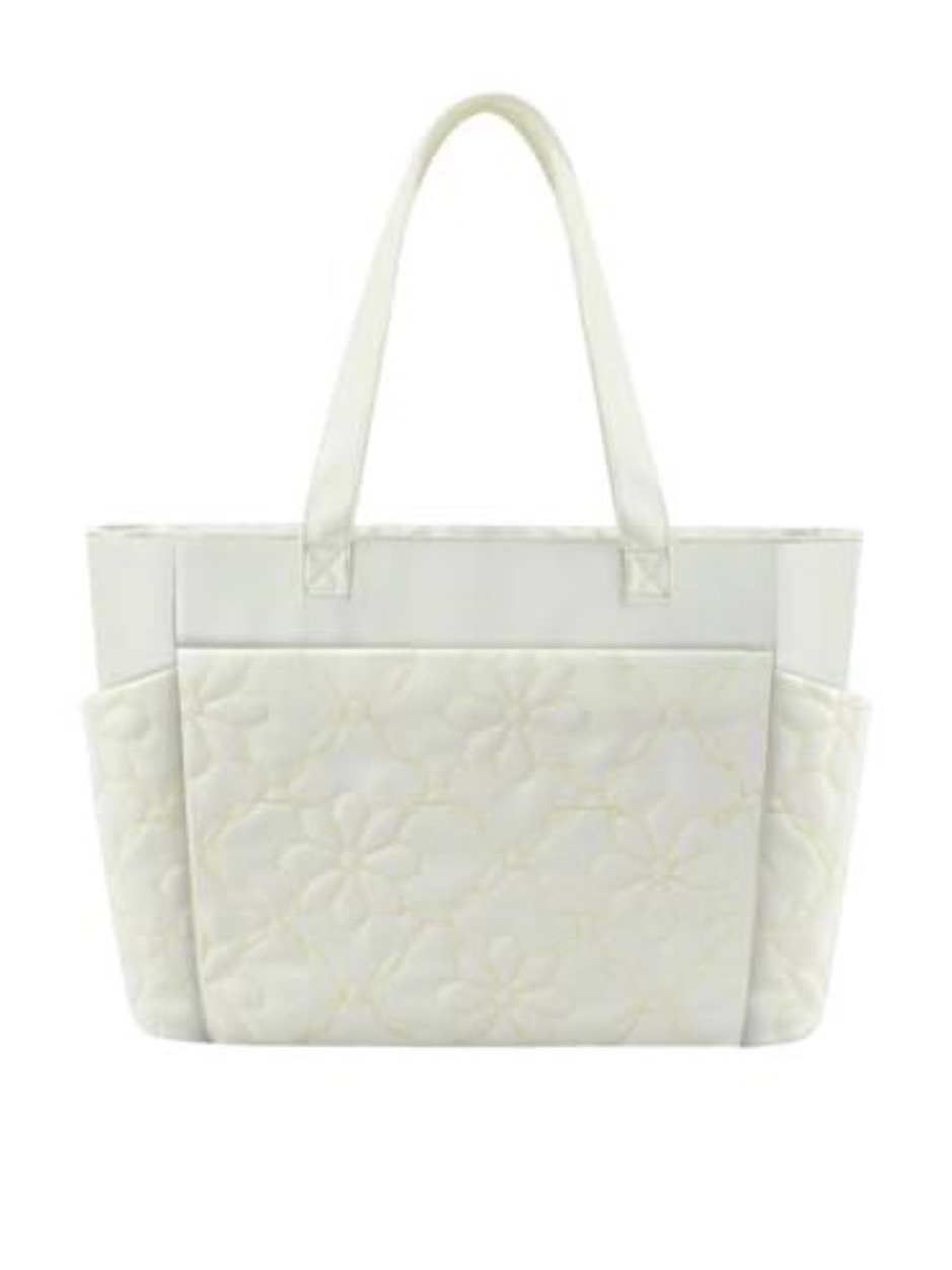 White Quilted Floral Tote Bag